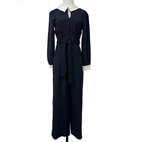 NEW Zara Woman navy wide leg belted jumpsuit - Picture 4 of 11